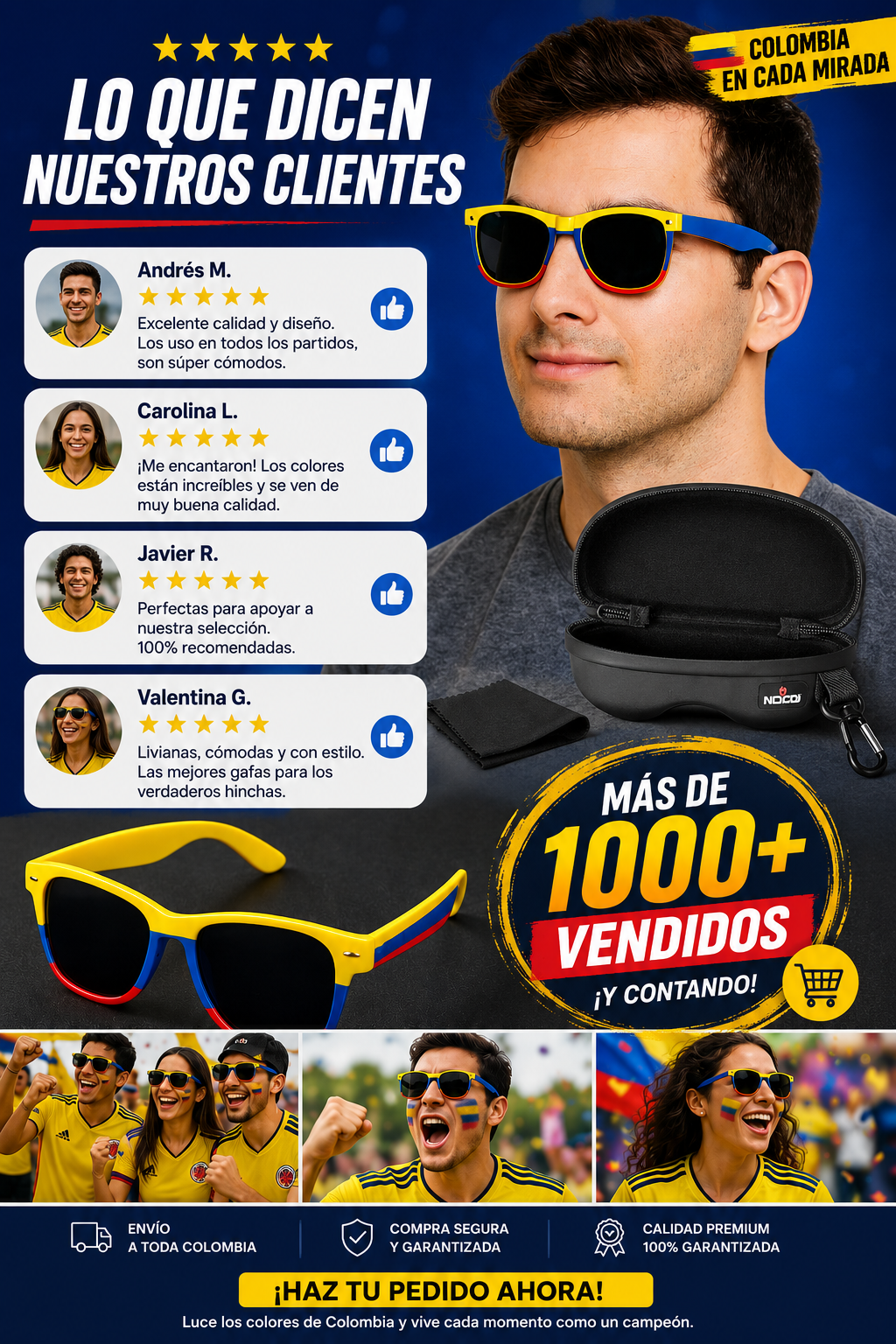 Gafa COLOMBIA + estuche - ⚽ Vive la Pasión del Fútbol con los Colores de Colombia